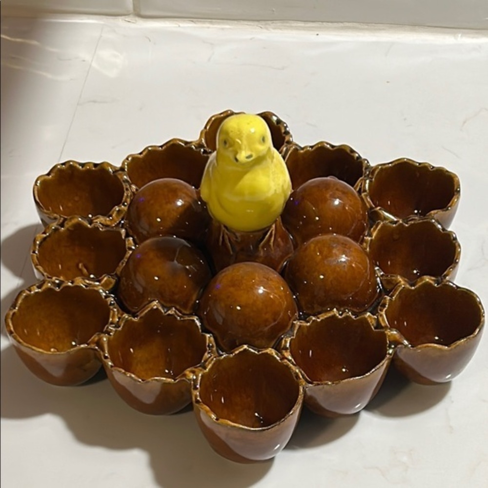 Vintage MCM Yellow Bird Ceramic Egg Holder